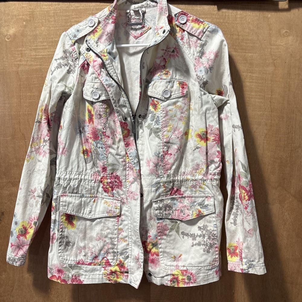 JouJou Floral Utility Jacket Women's Size Medium Zipper Close